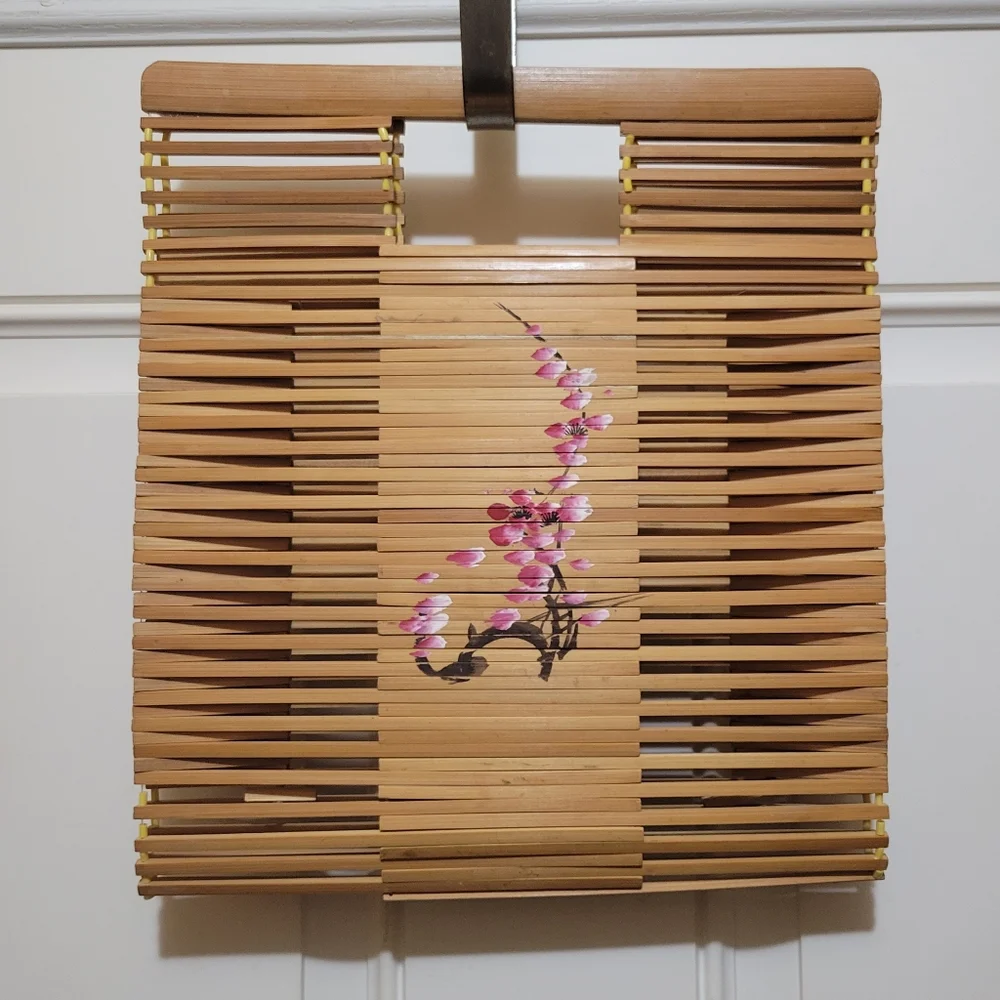Vintage Hand Painted Bamboo Slat Handbag/Tote